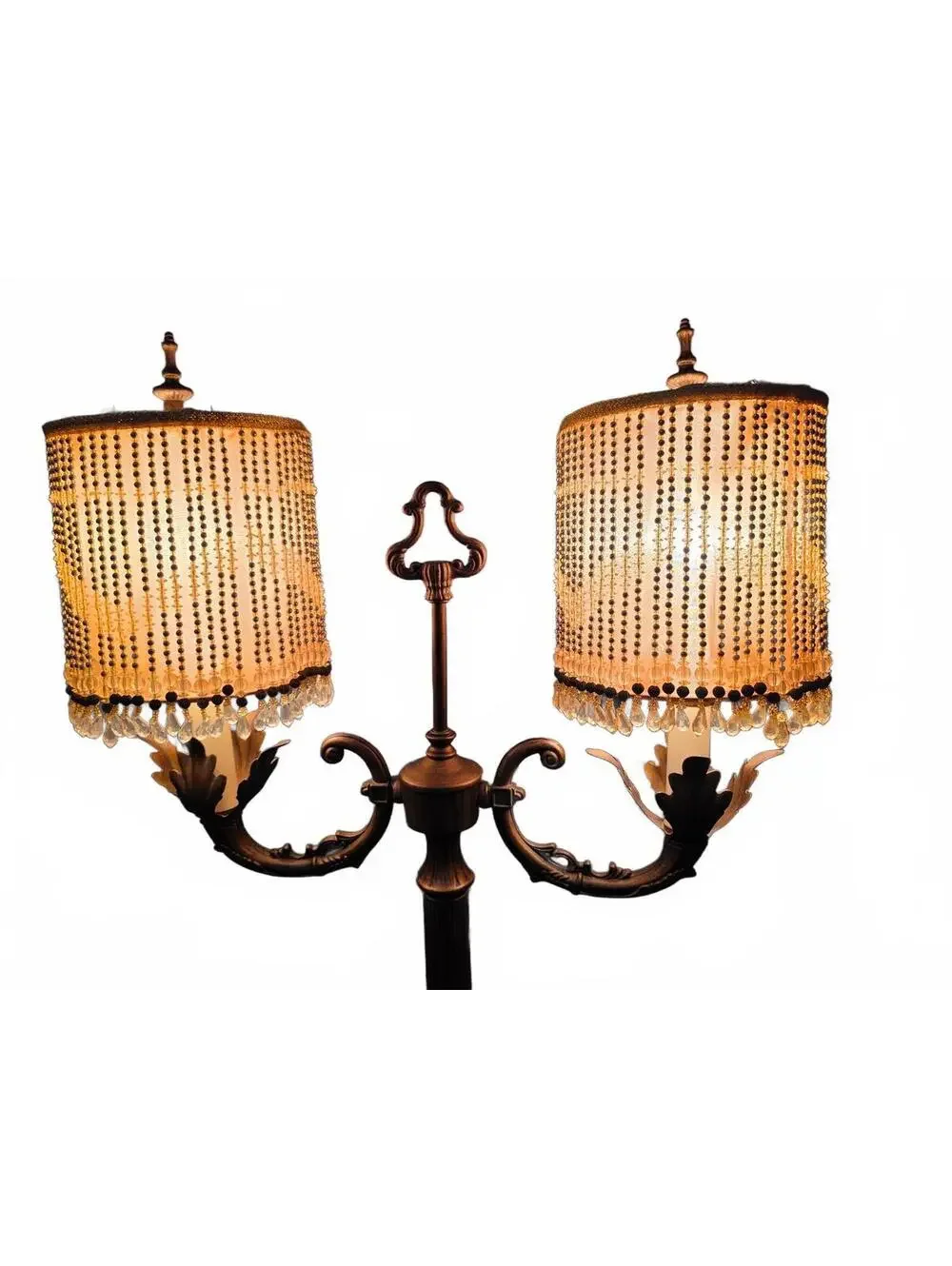 Vintage 90s Double-Arm Table Lamp with Beaded Fringe Shades 30